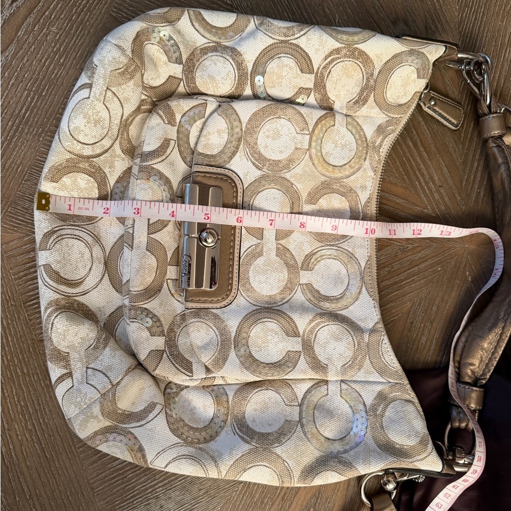 Coach Kristin Hobo Sequins Vintage Tan & Cream Shoulder Bag - Picture 3 of 14